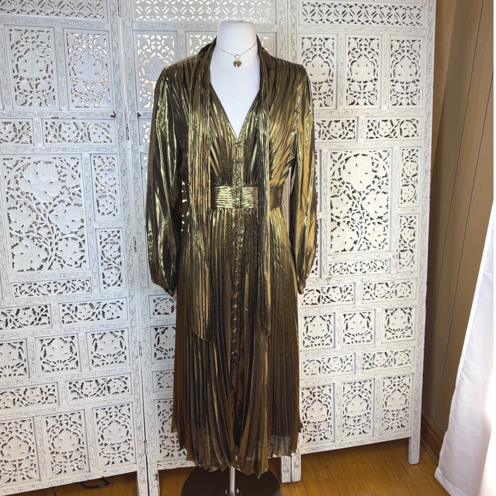 NWT Equipment Gold Macin Pleated Silk Blend Dress 8 Regal Formal‎ Luxury